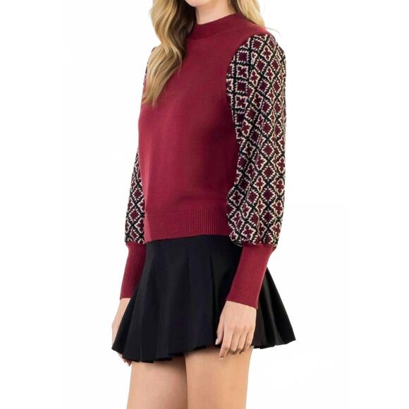 NEW THML mixed media knit sweater in burgundy - Picture 2 of 3